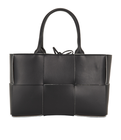 Small East-West Arco Tote, Leather, Black, NFC, DB/P, 4*